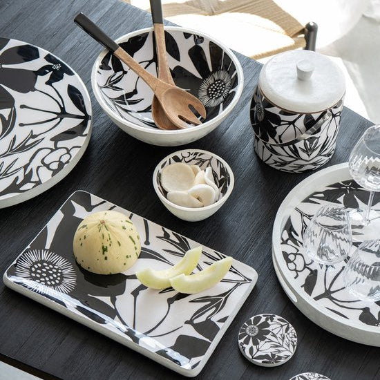 Ijsemmer Bloemen Mangohout Zwart/Wit - Keukenaccessoire - J-Line - livinglovely.nl