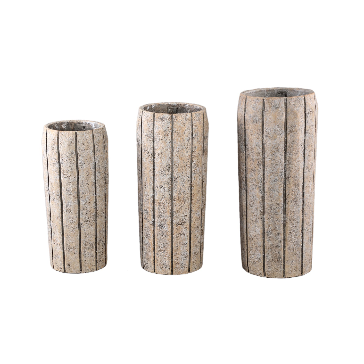 Imani Taupe Cement Pot High With Stripes L PTMD - Pot - PTMD - livinglovely.nl