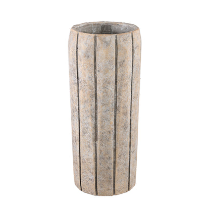 Imani Taupe Cement Pot High With Stripes L PTMD - Pot - PTMD - livinglovely.nl