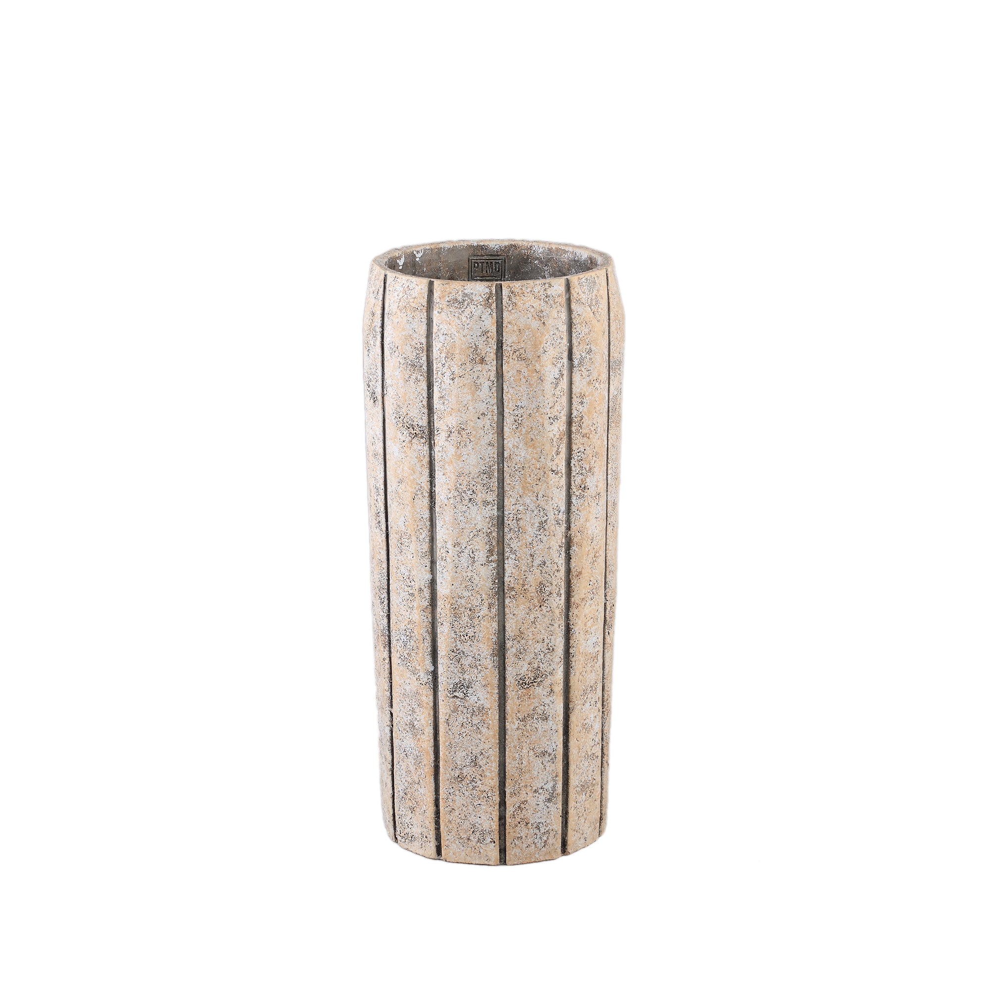Imani Taupe Cement Pot High With Stripes M PTMD - Pot - PTMD - livinglovely.nl