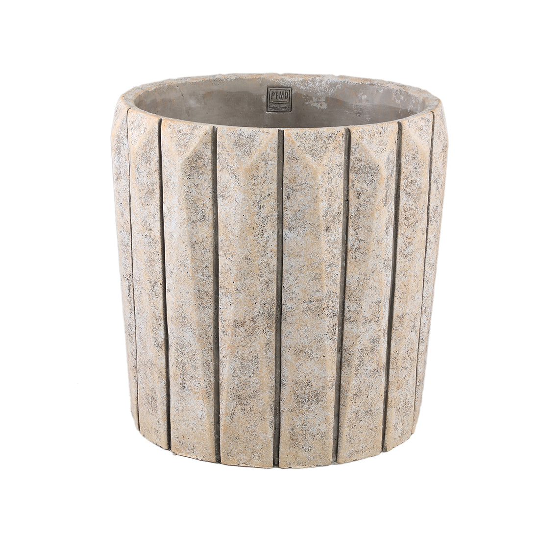 Imani Taupe Cement Pot Round With Lines Big L PTMD - Pot - PTMD - livinglovely.nl