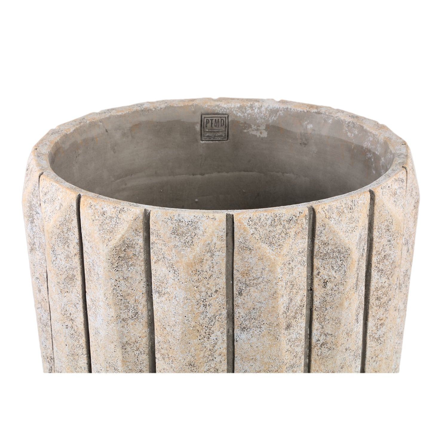 Imani Taupe Cement Pot Round With Lines Big L PTMD - Pot - PTMD - livinglovely.nl