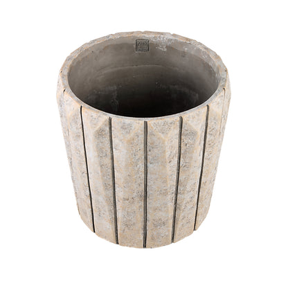 Imani Taupe Cement Pot Round With Lines Big L PTMD - Pot - PTMD - livinglovely.nl