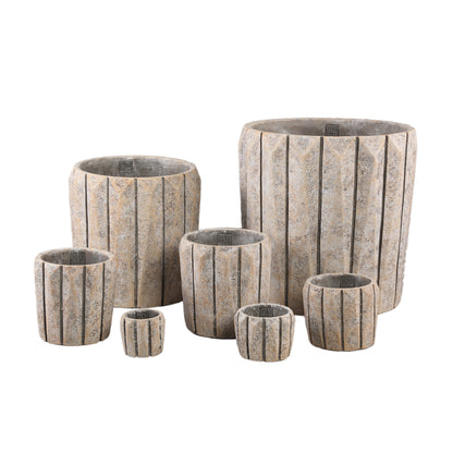 Imani Taupe Cement Pot Round With Lines Big S PTMD - Pot - PTMD - livinglovely.nl