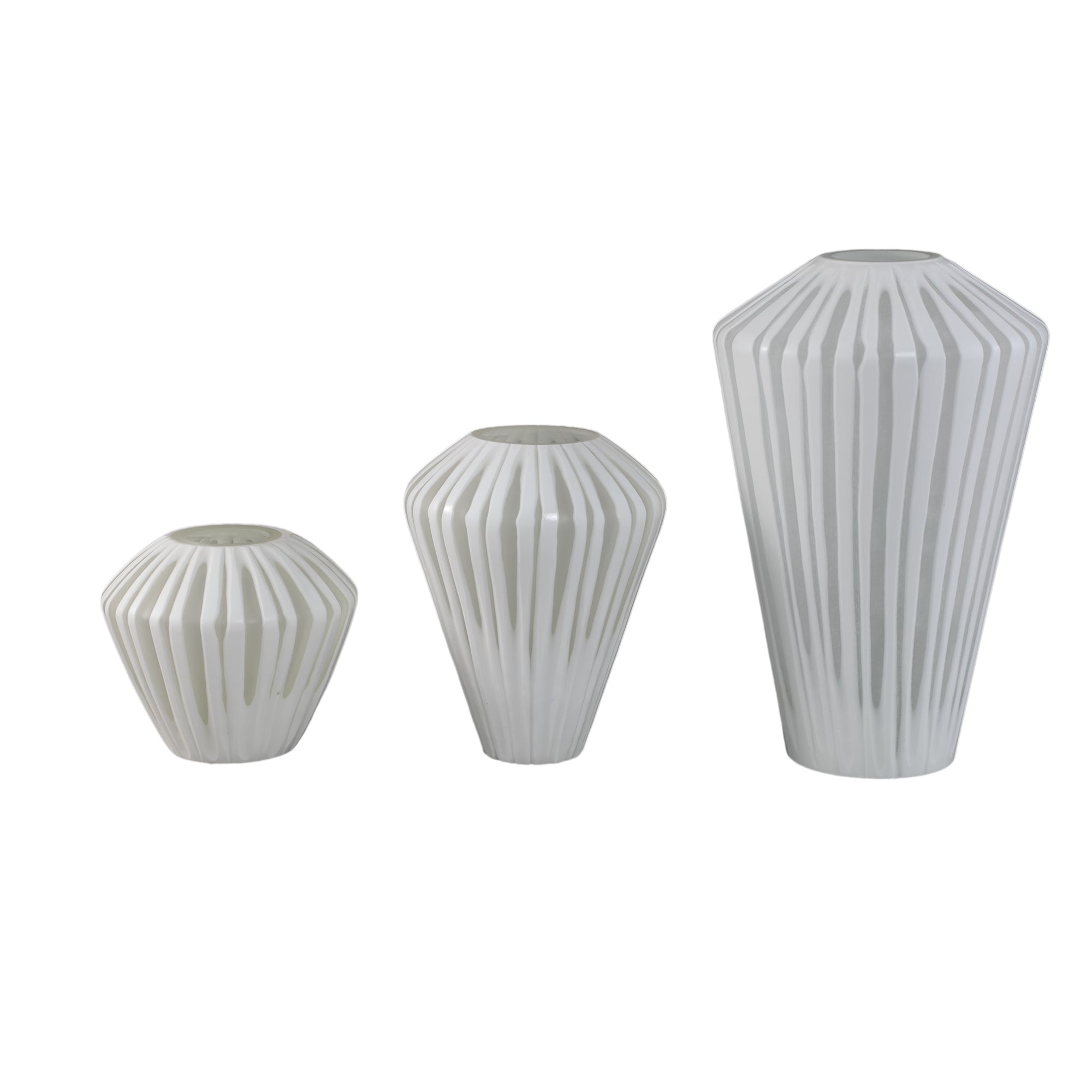 Ireka White Handcut Solid Glass Vase Angular Round Large PTMD