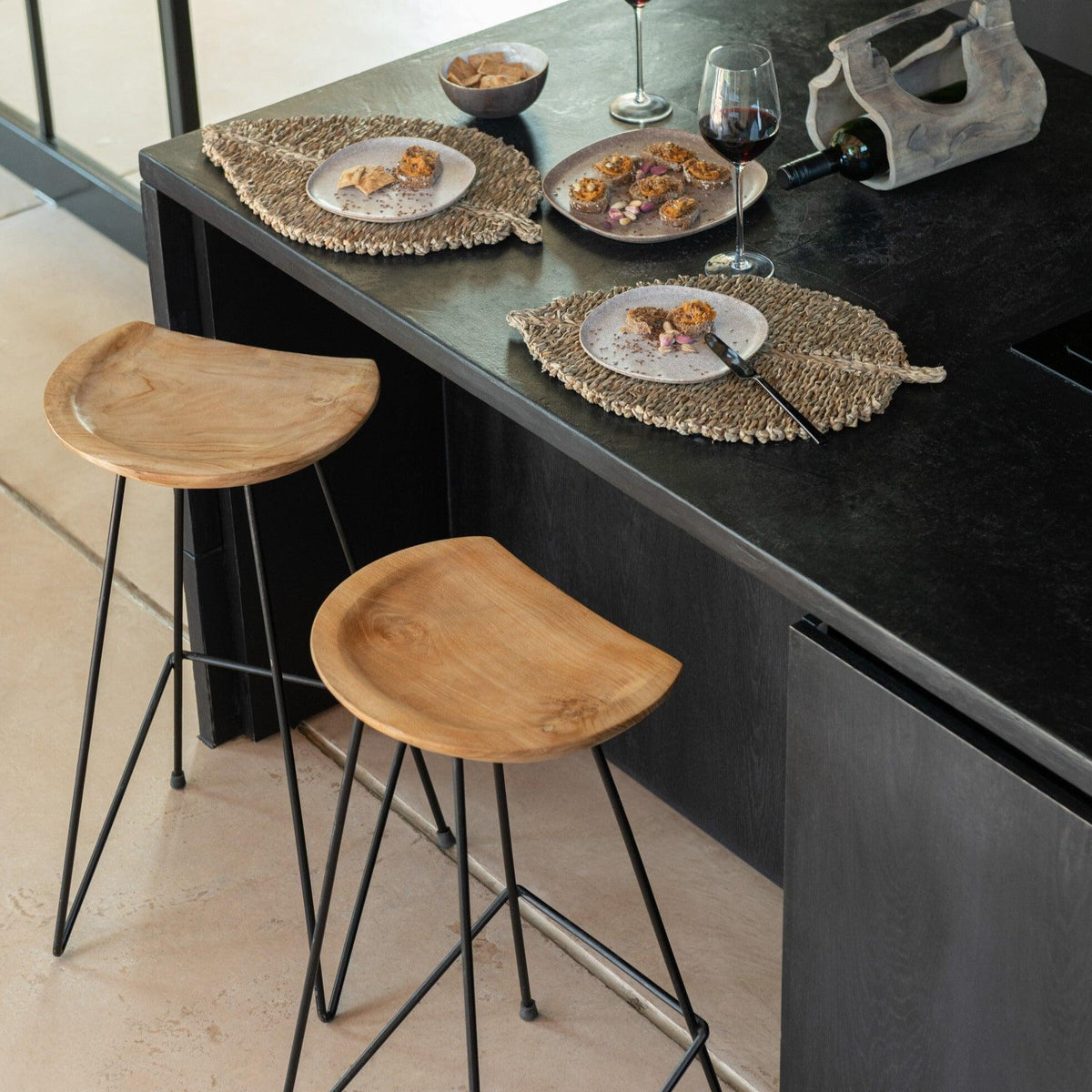 J-Line Barstoel Teakhout Ijzer Naturel - Barkruk - J-Line - livinglovely.nl