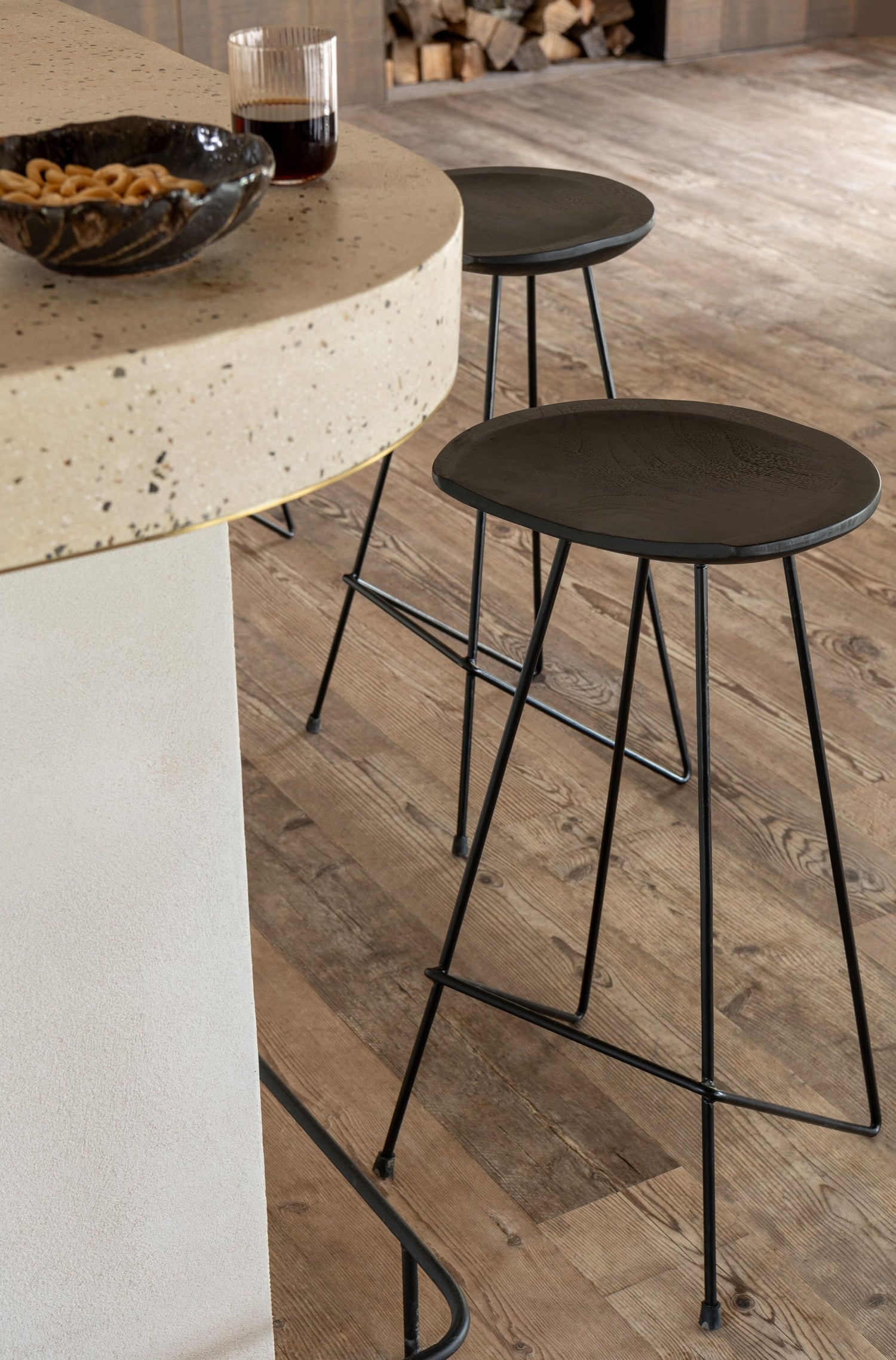 J-Line Barstoel Teakhout Ijzer Zwart - Barkruk - J-Line - livinglovely.nl