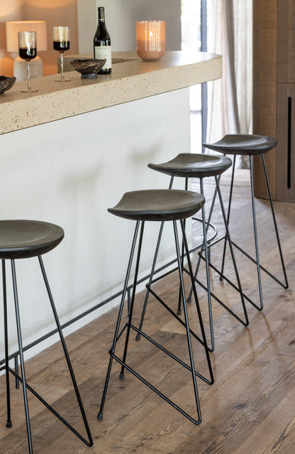 J-Line Barstoel Teakhout Ijzer Zwart - Barkruk - J-Line - livinglovely.nl