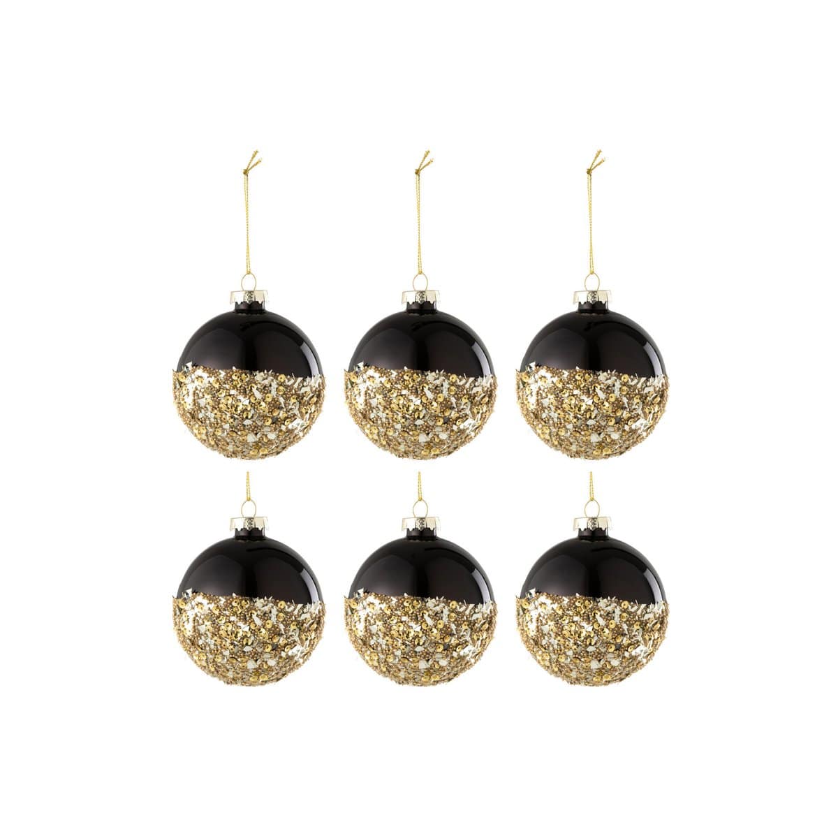 Doos van 6 Kerstballen Glas Zwart/Goud