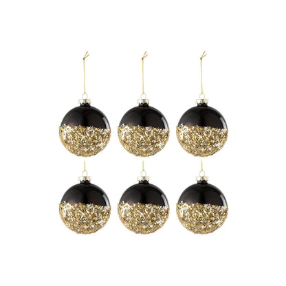 Doos van 6 Kerstballen Glas Zwart/Goud