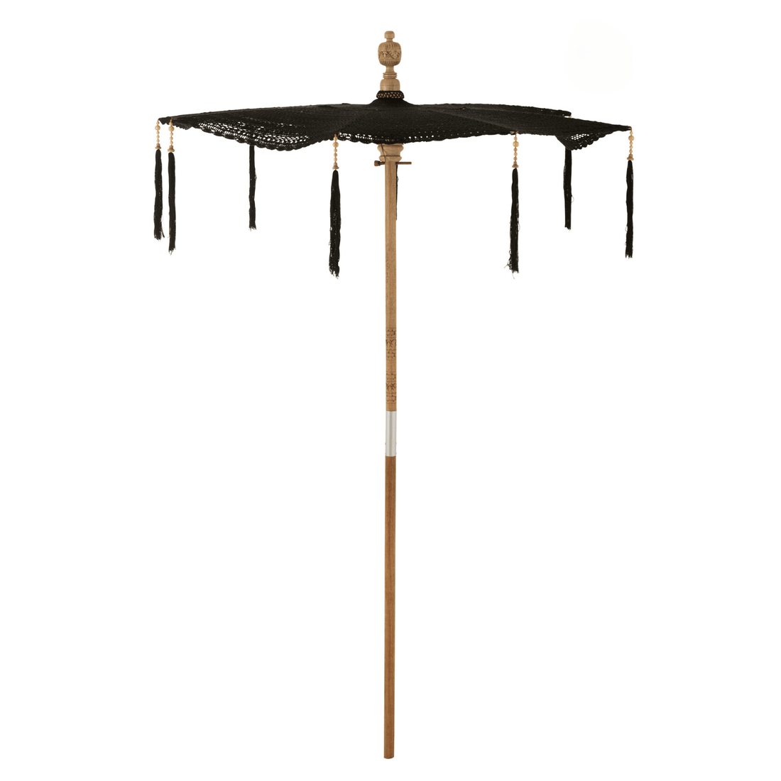 J-Line - Parasol Kwast Katoen Hout Zwart - 140cm - Parasol - J-Line - livinglovely.nl