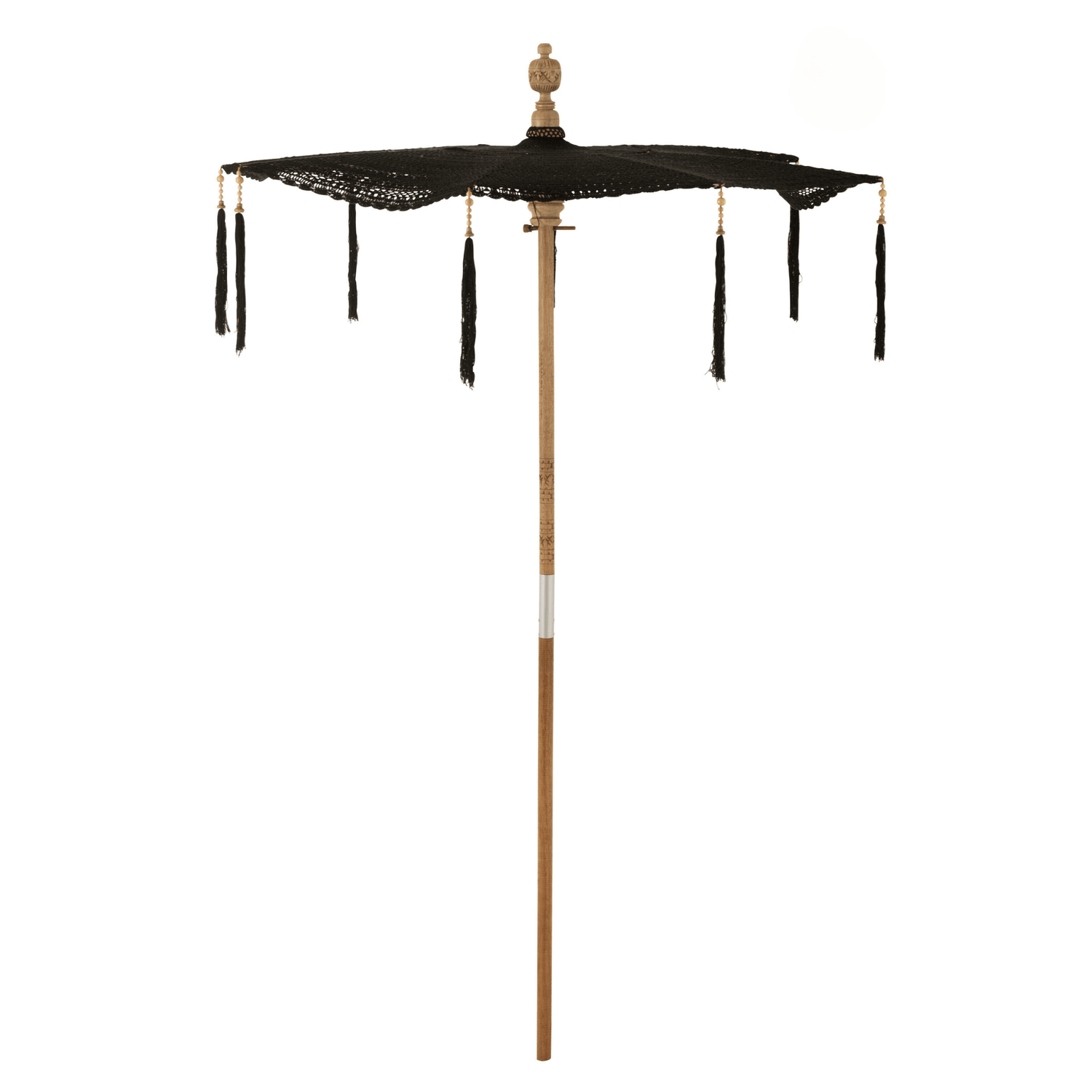 J-Line - Parasol Kwast Katoen Hout Zwart - 140cm - Parasol - J-Line - livinglovely.nl