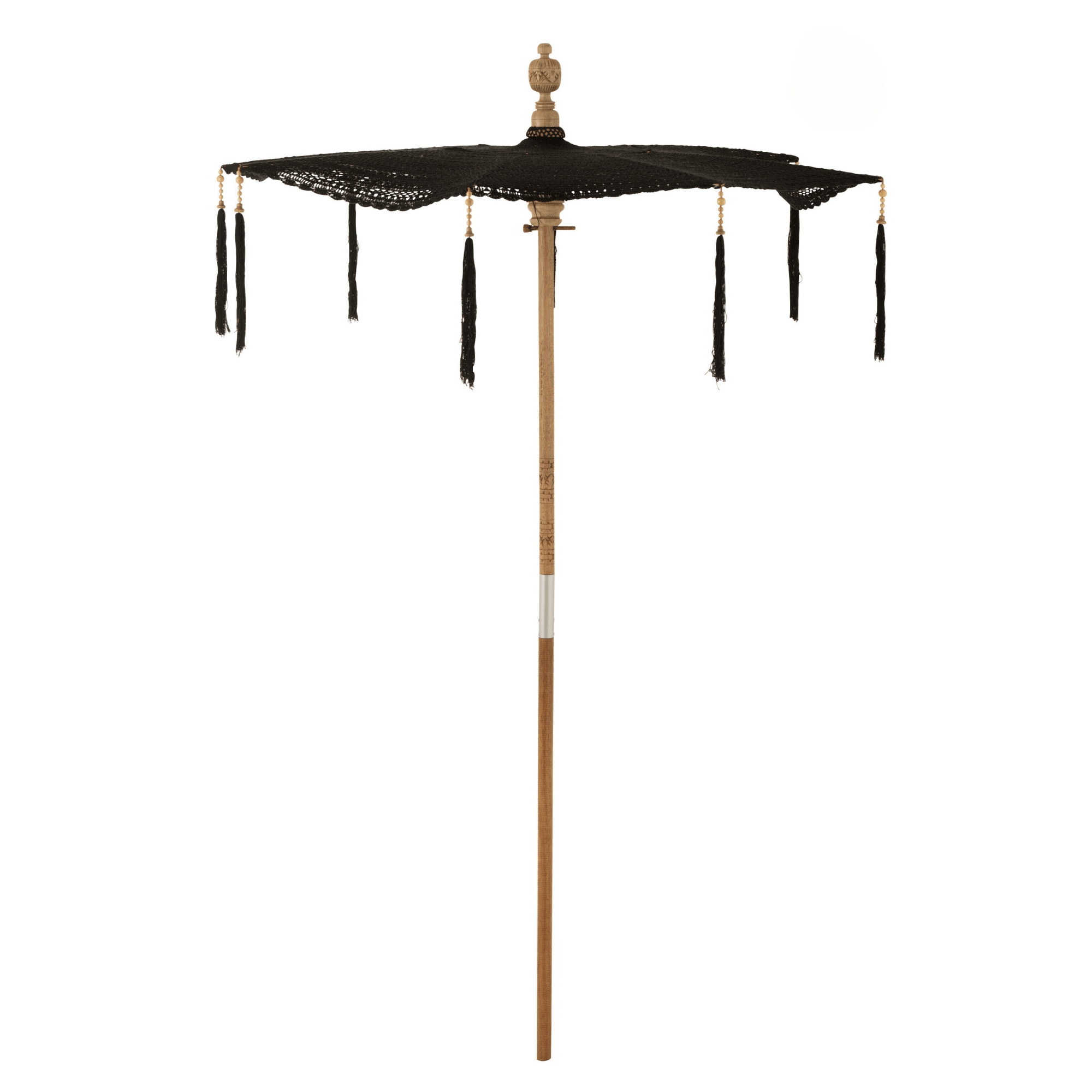 J-Line - Parasol Kwast Katoen Hout Zwart - 140cm - Parasol - J-Line - livinglovely.nl
