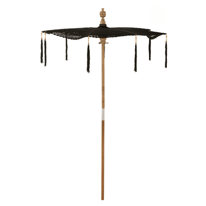 J-Line - Parasol Kwast Katoen Hout Zwart - 140cm - Parasol - J-Line - livinglovely.nl