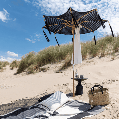 J-Line - Parasol Kwast Katoen Hout Zwart - 140cm - Parasol - J-Line - livinglovely.nl