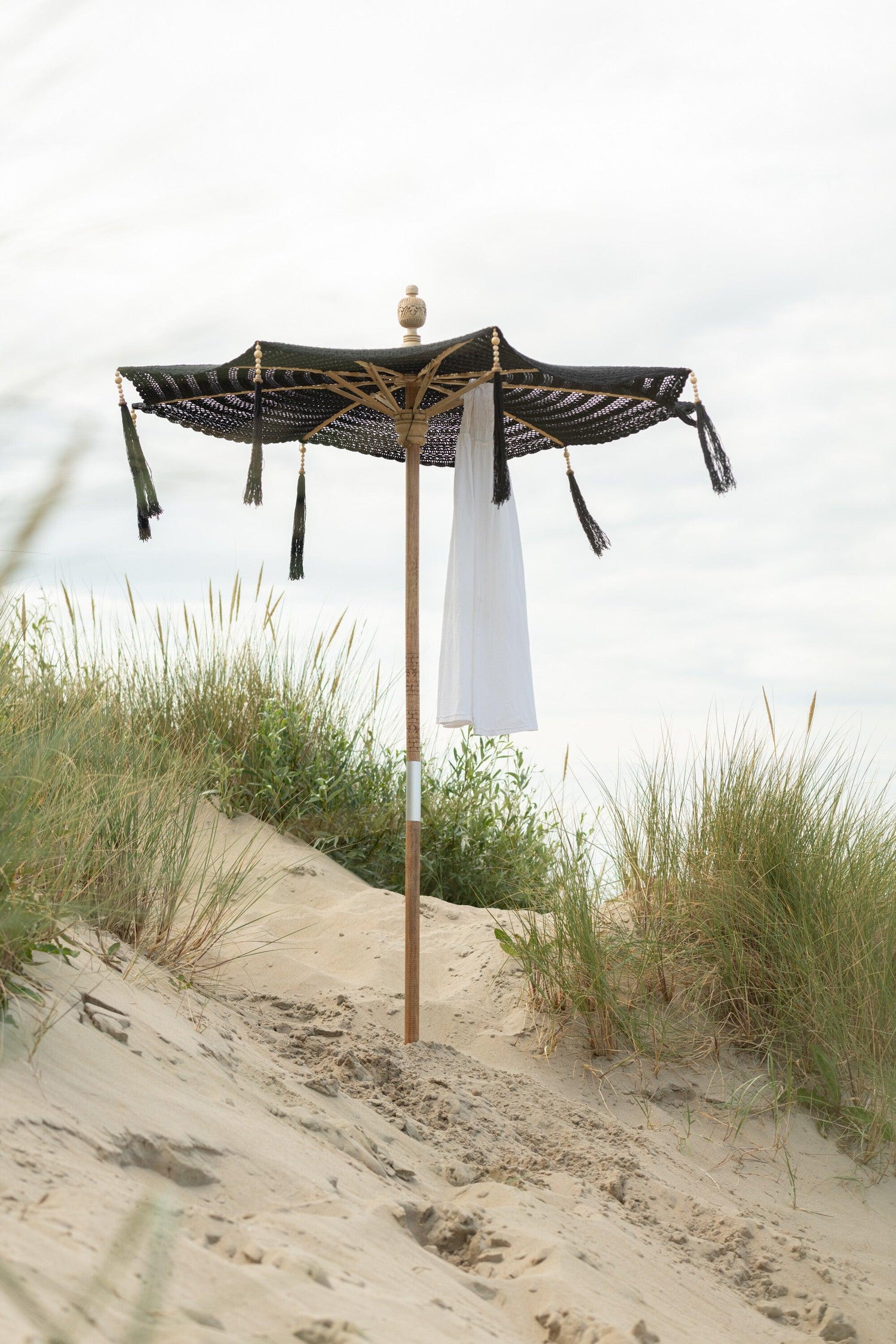 J-Line - Parasol Kwast Katoen Hout Zwart - 140cm - Parasol - J-Line - livinglovely.nl