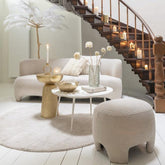 J-Line Witte Poef Gebreid Textiel/Hout J-Line - Poef - J-Line - livinglovely.nl