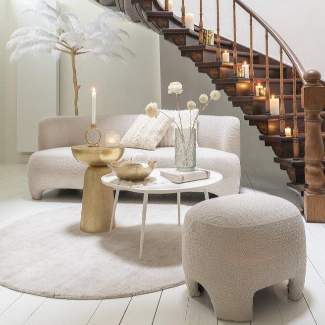 J-Line Witte Poef Gebreid Textiel/Hout J-Line - Poef - J-Line - livinglovely.nl