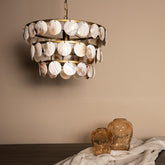 Jalinn Gold metal hanging lamp pearl shells round PTMD , Hanglamp , PTMD , livinglovely.nl