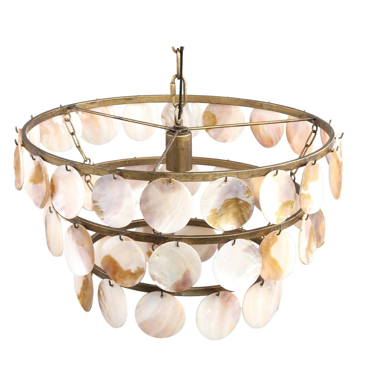 Jalinn Gold metal hanging lamp pearl shells round PTMD , Hanglamp , PTMD , livinglovely.nl