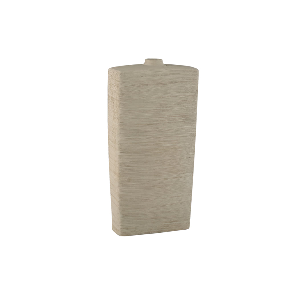 Janettee Beige rectangle shaped ceramic bottle L PTMD - Vaas - PTMD - livinglovely.nl