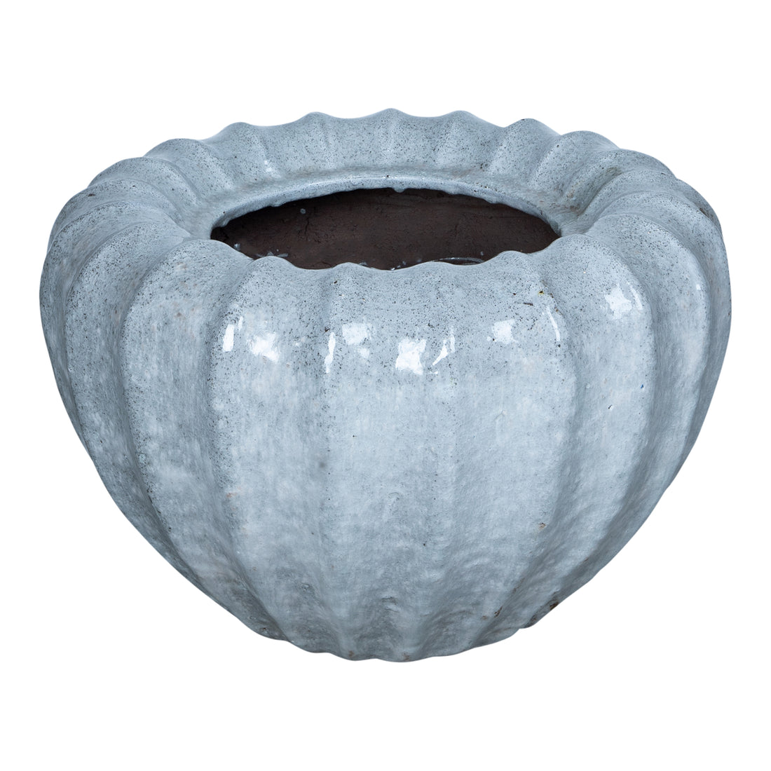 Jinah White Ceramic Pot Organic Ribbed Round L Dia 70xH50cm PTMD - Pot - PTMD - livinglovely.nl