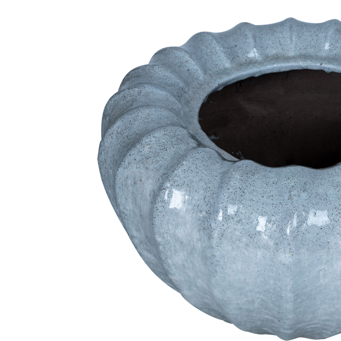 Jinah White Ceramic Pot Organic Ribbed Round L Dia 70xH50cm PTMD - Pot - PTMD - livinglovely.nl