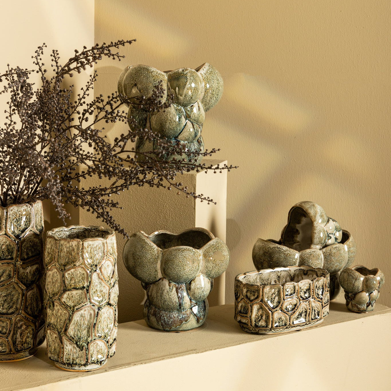 Jodie Green Ceramic Oval Outdoor Candle Circles Dripping L PTMD - Buitenkaars - PTMD - livinglovely.nl