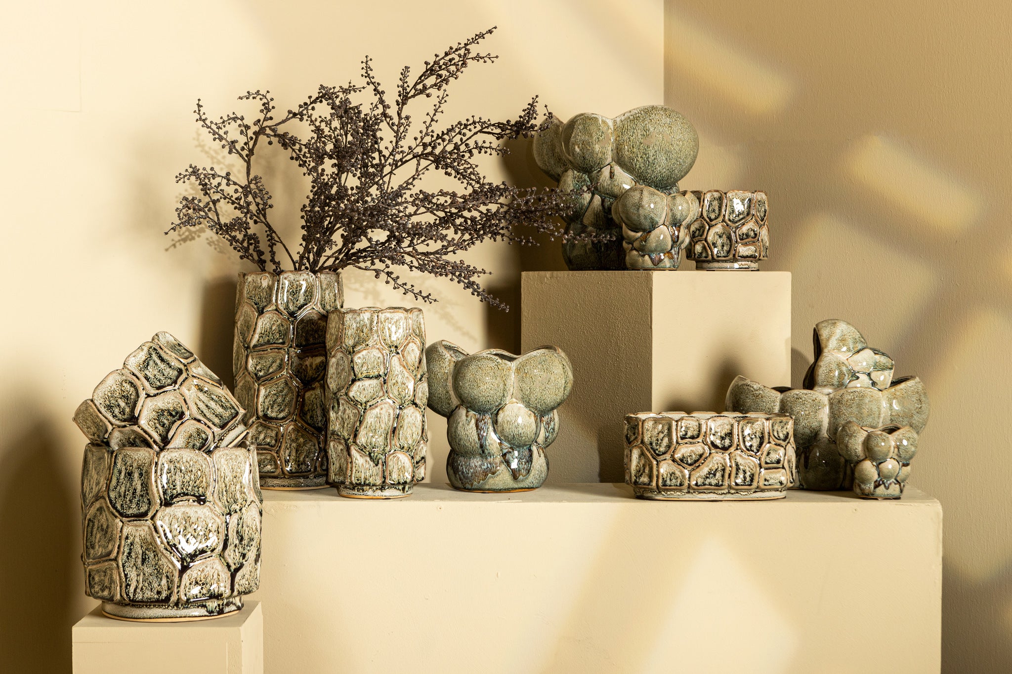 Jodie Green Ceramic Oval Outdoor Candle Circles Dripping S PTMD - Buitenkaars - PTMD - livinglovely.nl