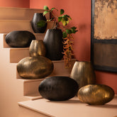 Jowad Antique Gold alu sheet pot rib low oval L - - PTMD - livinglovely.nl