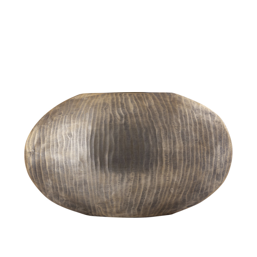 Jowad Antique Gold alu sheet pot rib low oval L - - PTMD - livinglovely.nl