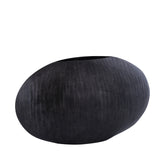 Jowad Graphite alu sheet pot ribbed low oval L - - PTMD - livinglovely.nl
