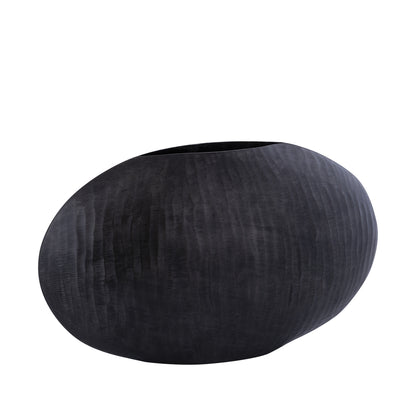 Jowad Graphite alu sheet pot ribbed low oval L - - PTMD - livinglovely.nl