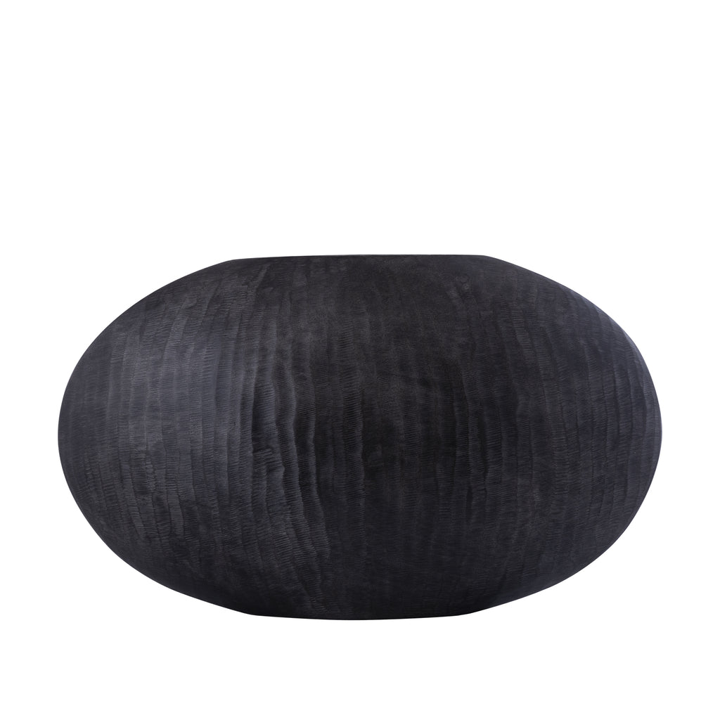 Jowad Graphite alu sheet pot ribbed low oval L - - PTMD - livinglovely.nl