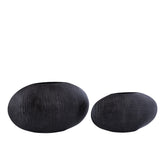Jowad Graphite alu sheet pot ribbed low oval L - - PTMD - livinglovely.nl