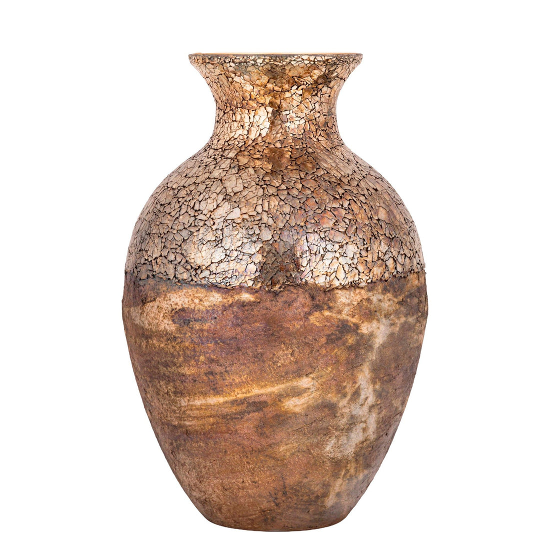 Jule Bolvaas IJzer Goud Half Mozaïek Large van PTMD, vooraanzicht van de vaas in goud ijzer met mozaïek
