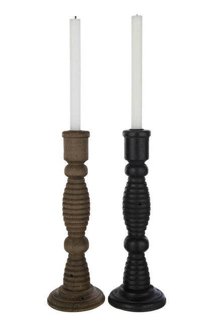 Kaarshouder Flin Den/Ijzer Zwart/Bruin Set van 2 - Kandelaar - J-Line - livinglovely.nl
