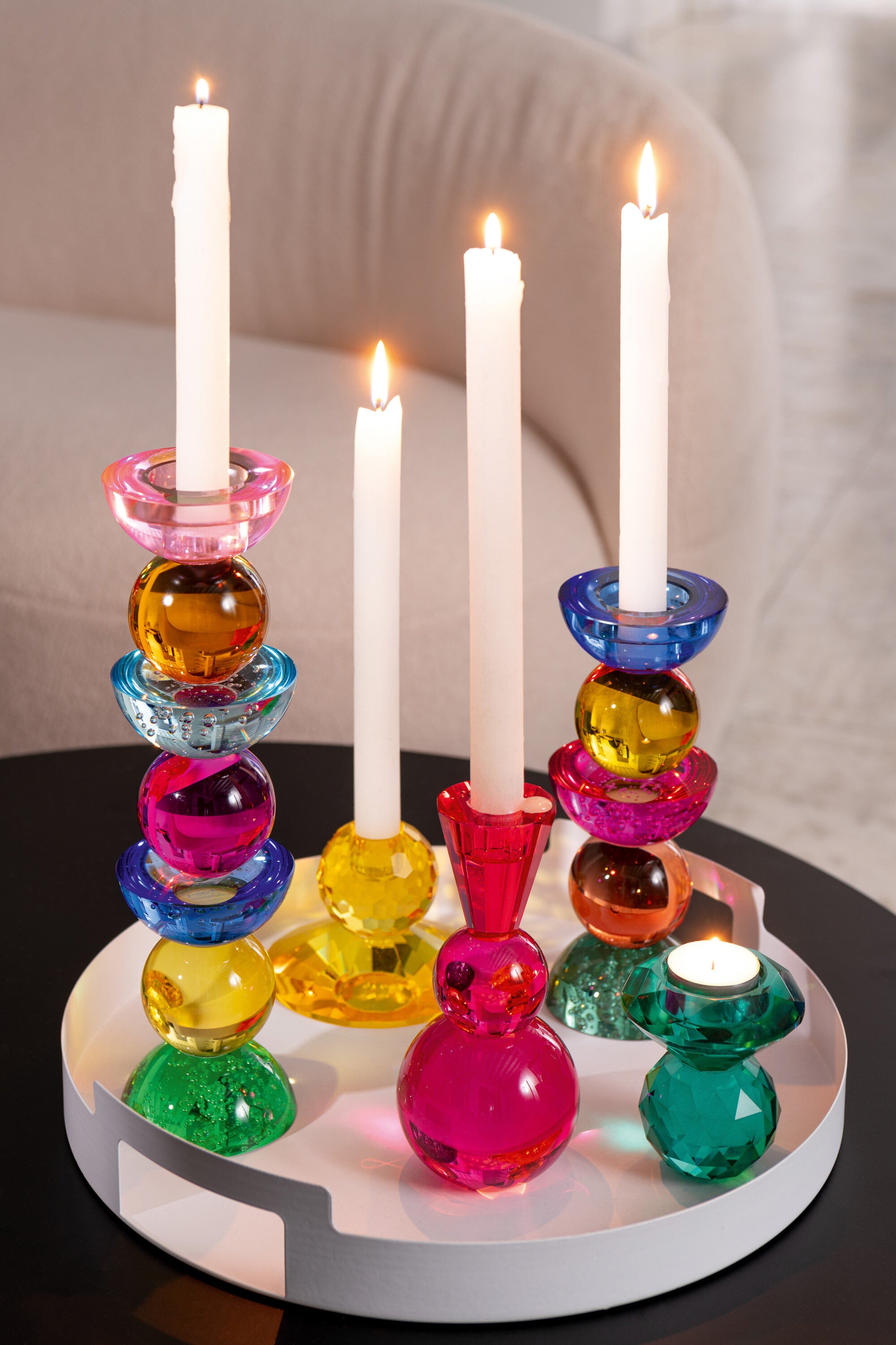 Kaarshouder Glas Meerkleurig Small Set van 2 - Kaarshouder - J-Line - livinglovely.nl