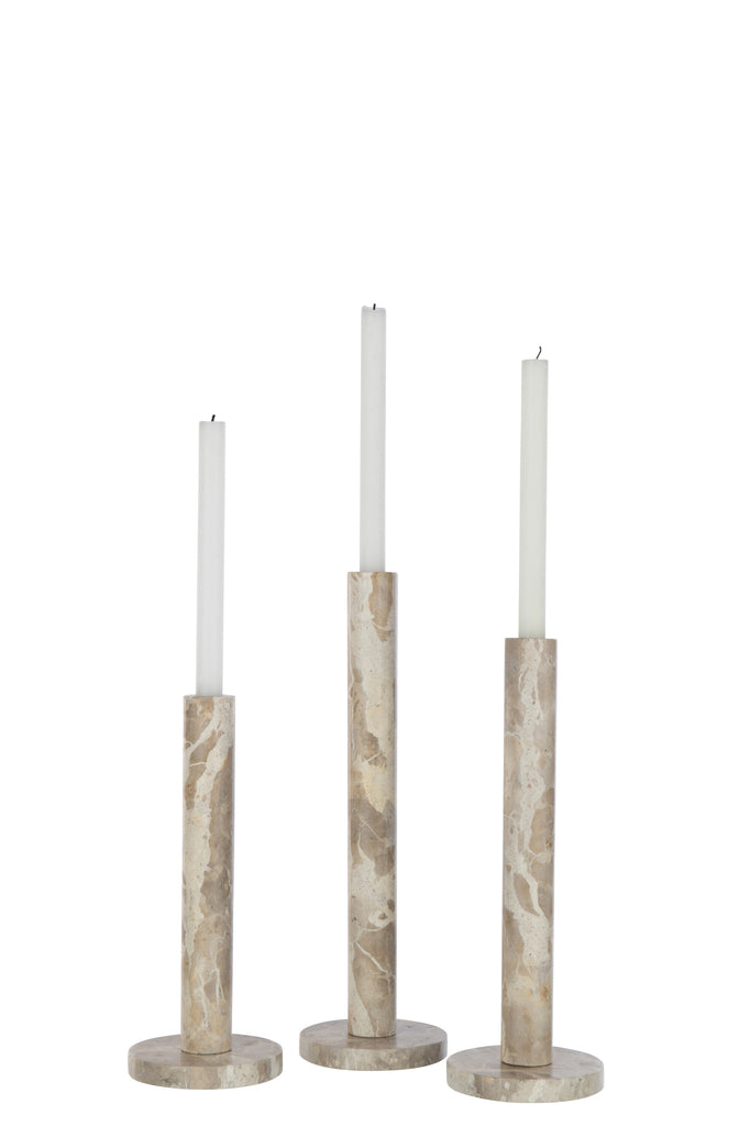 Kaarshouder Marmer Beige Set van 3 - Kandelaar - J-Line - livinglovely.nl