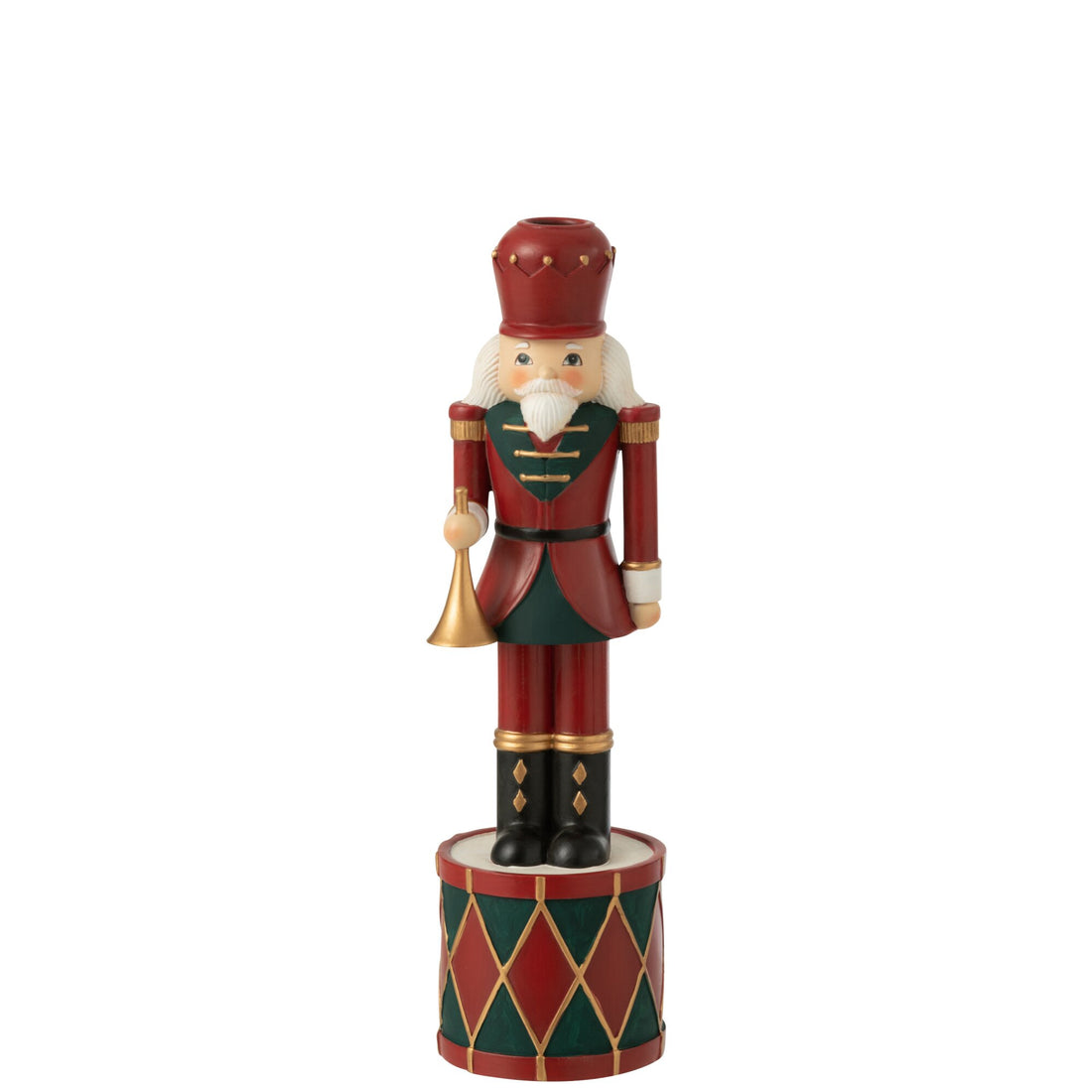 Kaarshouder Notenkraker Large van J-Line, beeldje van hars in rood en groen van 32,5 cm hoog