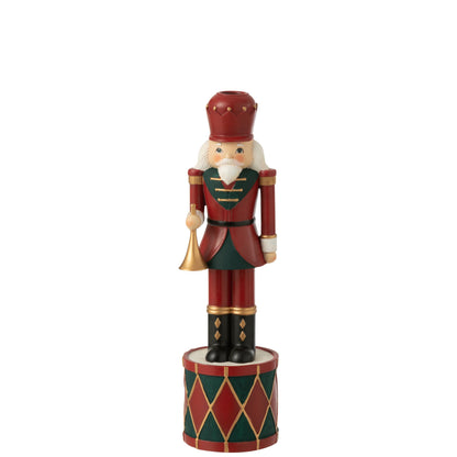 Kaarshouder Notenkraker Large van J-Line, beeldje van hars in rood en groen van 32,5 cm hoog