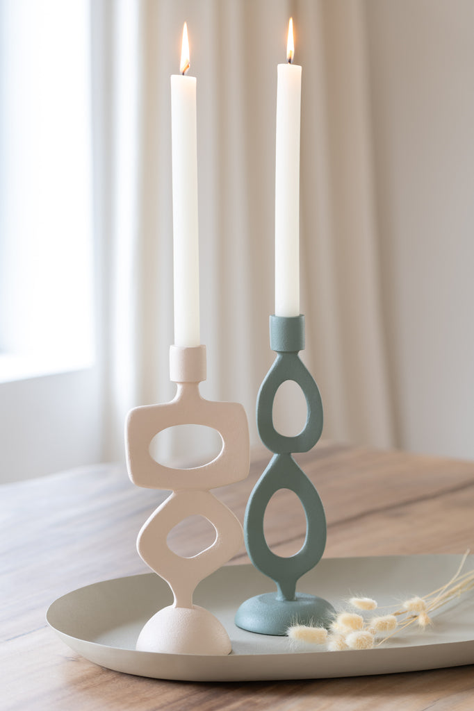 Kaarshouder Ringen Aluminium Beige Set van 2 - Kandelaar - J-Line - livinglovely.nl