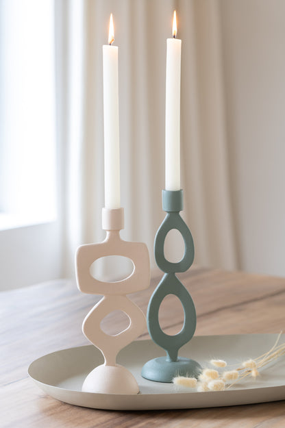 Kaarshouder Ringen Aluminium Beige Set van 2 - Kandelaar - J-Line - livinglovely.nl