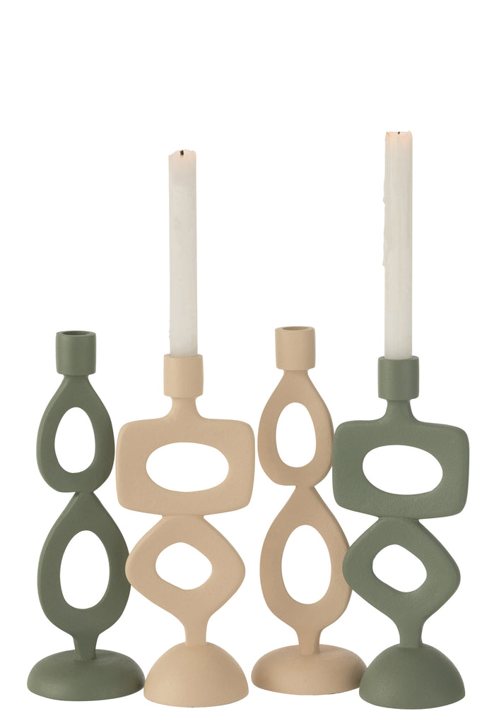 Kaarshouder Ringen Aluminium Beige Set van 2 - Kandelaar - J-Line - livinglovely.nl
