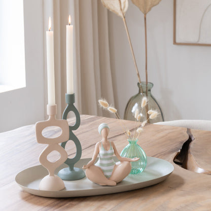 Kaarshouder Ringen Aluminium Beige Set van 2 - Kandelaar - J-Line - livinglovely.nl