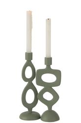 Kaarshouder Ringen Aluminium Groen Set van 2 - Kandelaar - J-Line - livinglovely.nl