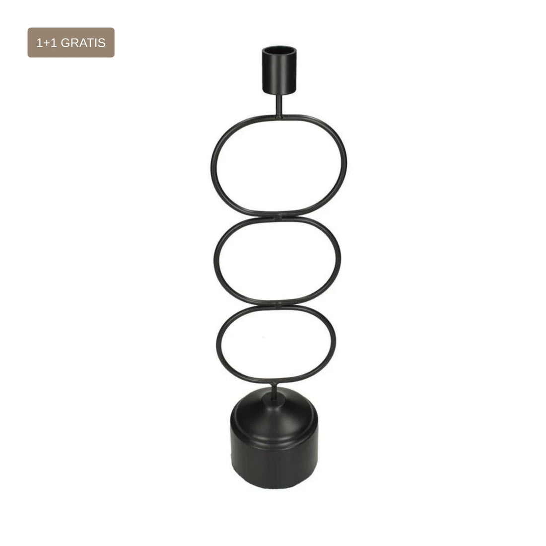 Kaarshouder Ringen Zwart 11x8x39cm 1 + 1 Gratis - Kandelaar - Living Lovely - livinglovely.nl