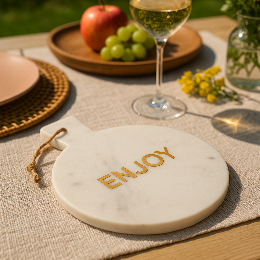 Kaasplank Rond Enjoy Marmer Wit - Serveerplank - J-Line - livinglovely.nl