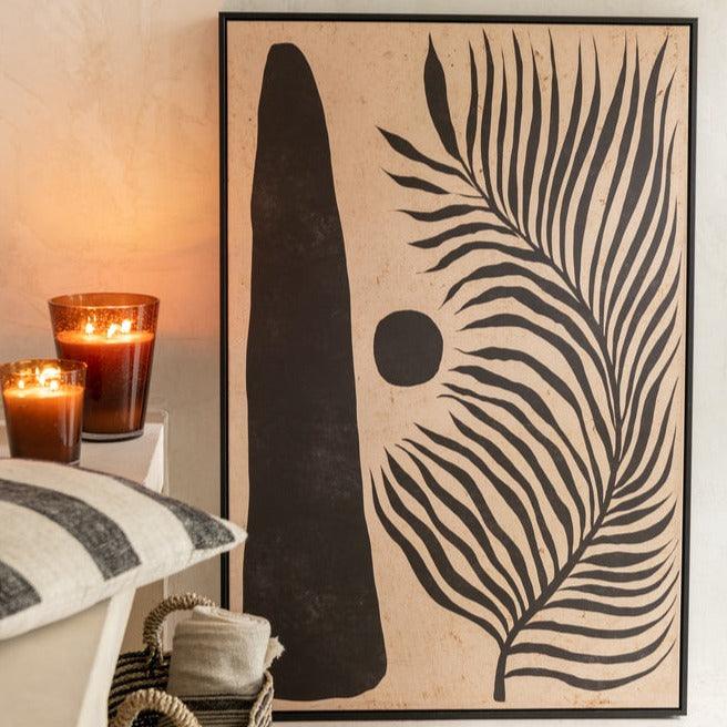 Kader Blad Abstract Hout/Canvas Bruin/Zwart - Schilderij - J-Line - livinglovely.nl