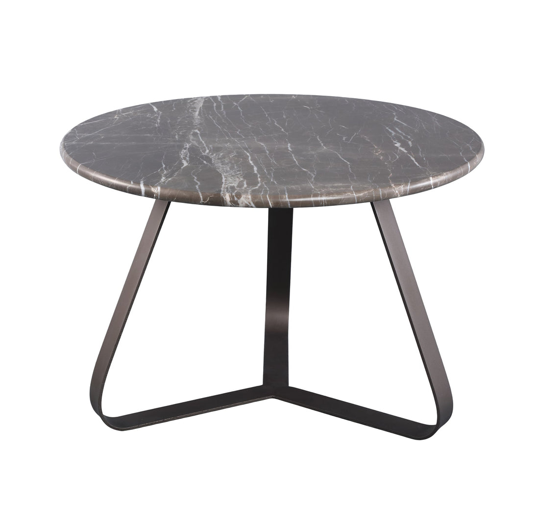 Kae Salontafel Marmer Rond Small van PTMD, ronde salontafel met ijzeren poten, vooraanzicht op wit